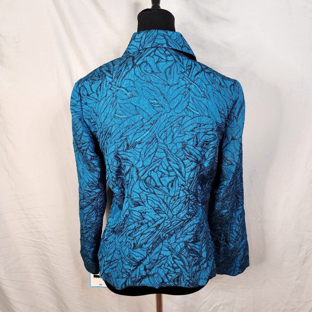 New w/tag LESLIE FAY Size 8P Shimmering Turquoise Jacquard Scalloped Hem Blazer - Picture 7 of 13